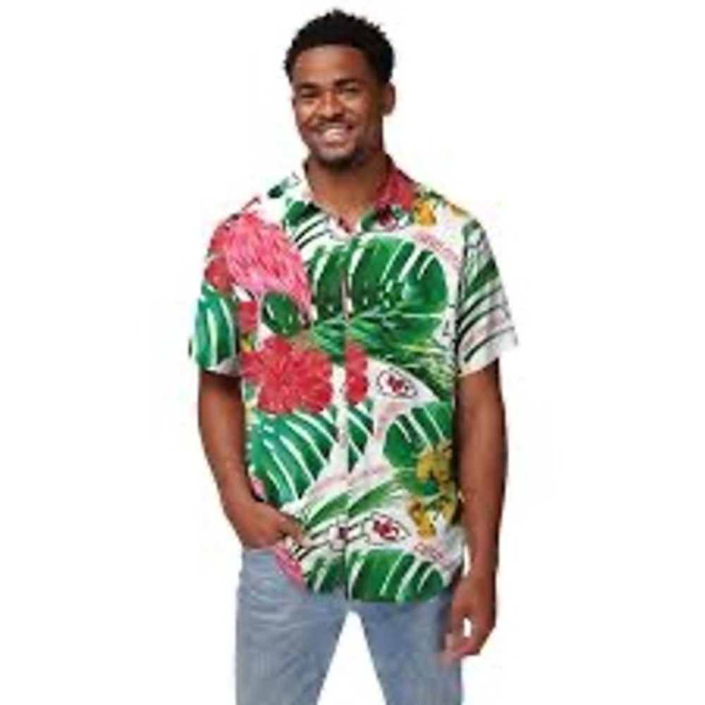 NFL Kansas City Chiefs Tropical Flamingo Hibiscus Button Up‎ Shirt Men's Size S